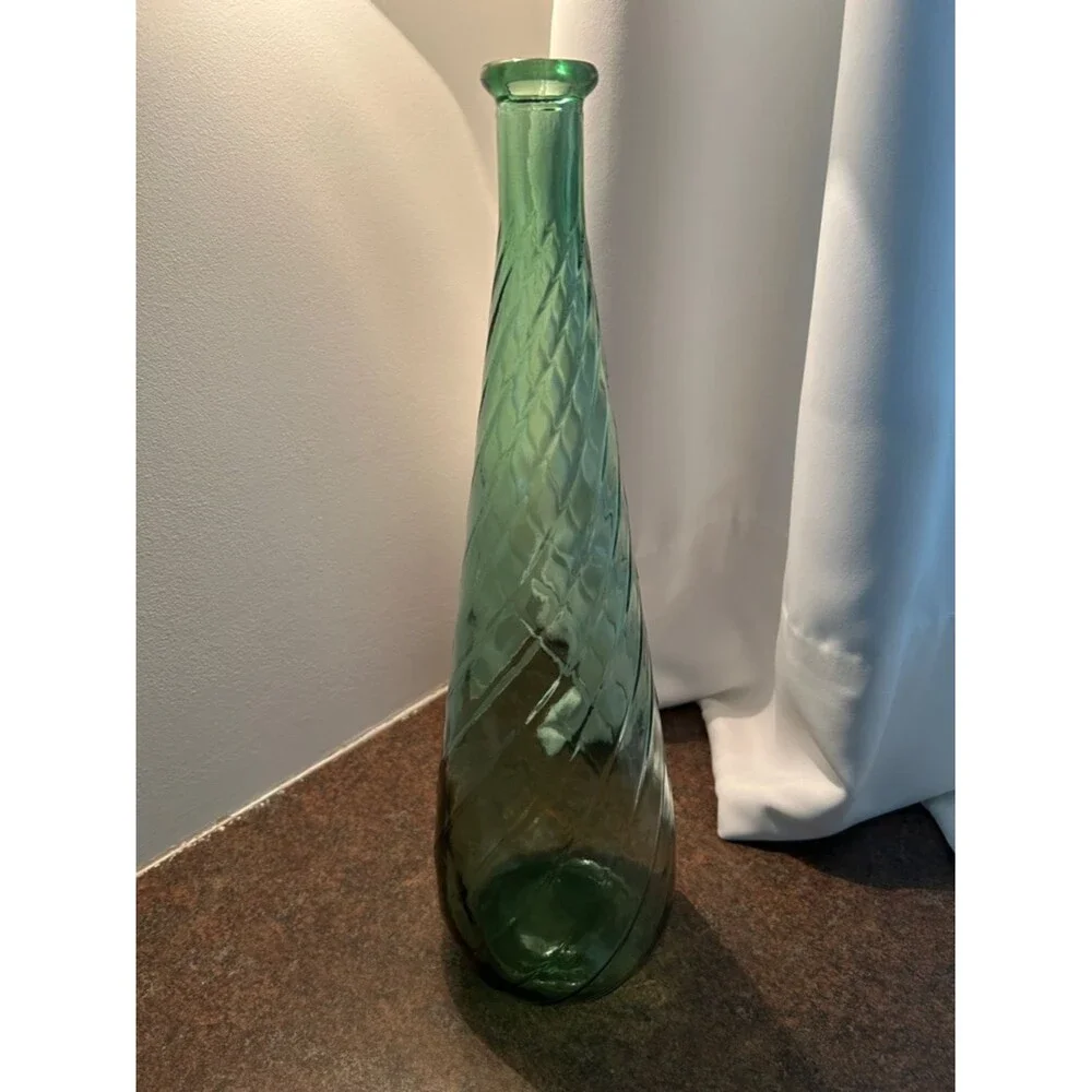 Green Textured Glass Genie Bottle H 16 in Diameter 4 in